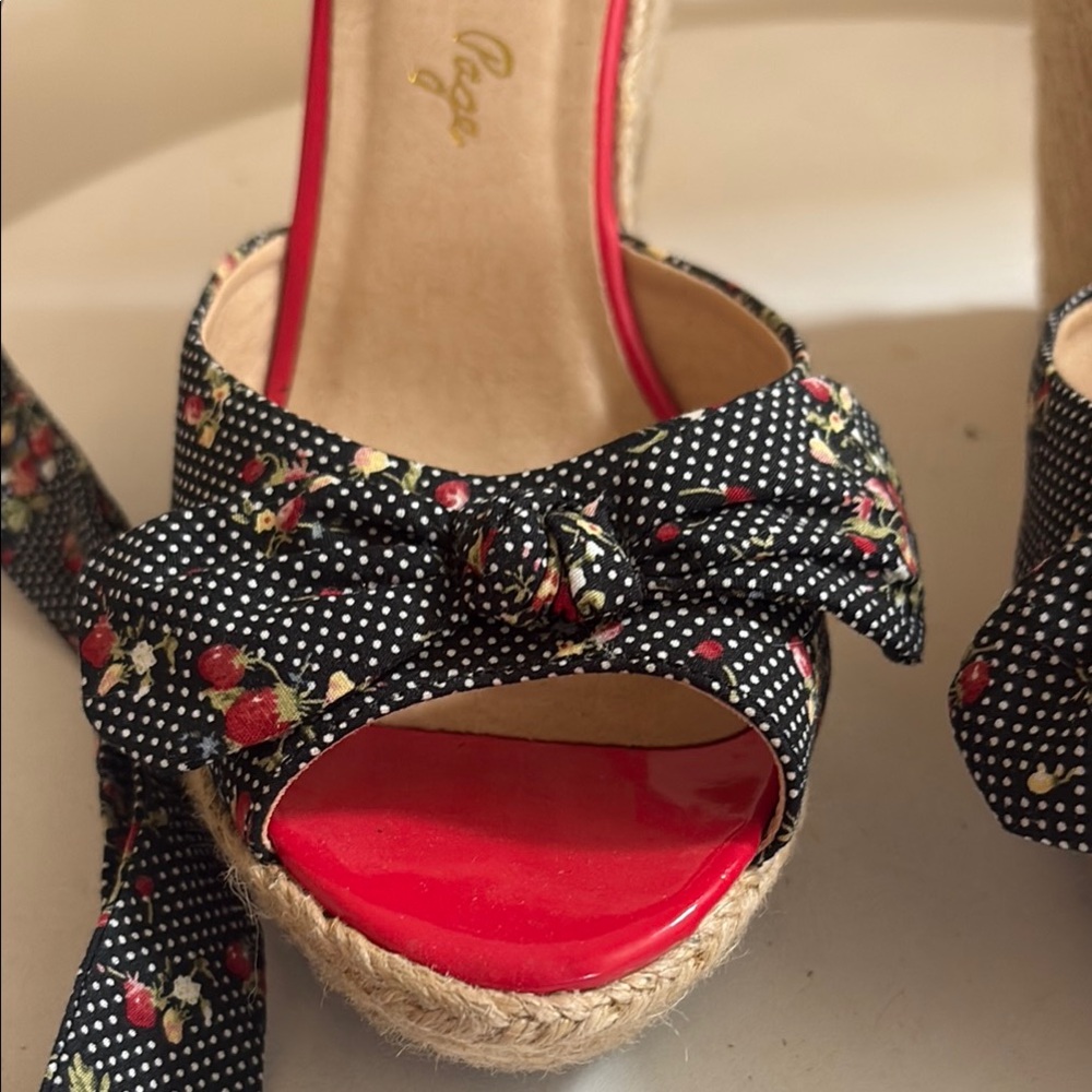 Bettie Page Black and Red Espadrilles with Glamorous Sparkle - Picture 4 of 7